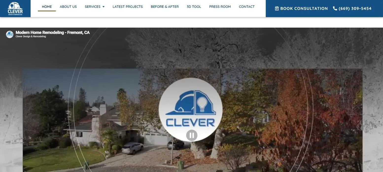 Clever Design & Remodeling website homepage, built by Media Group Marketing