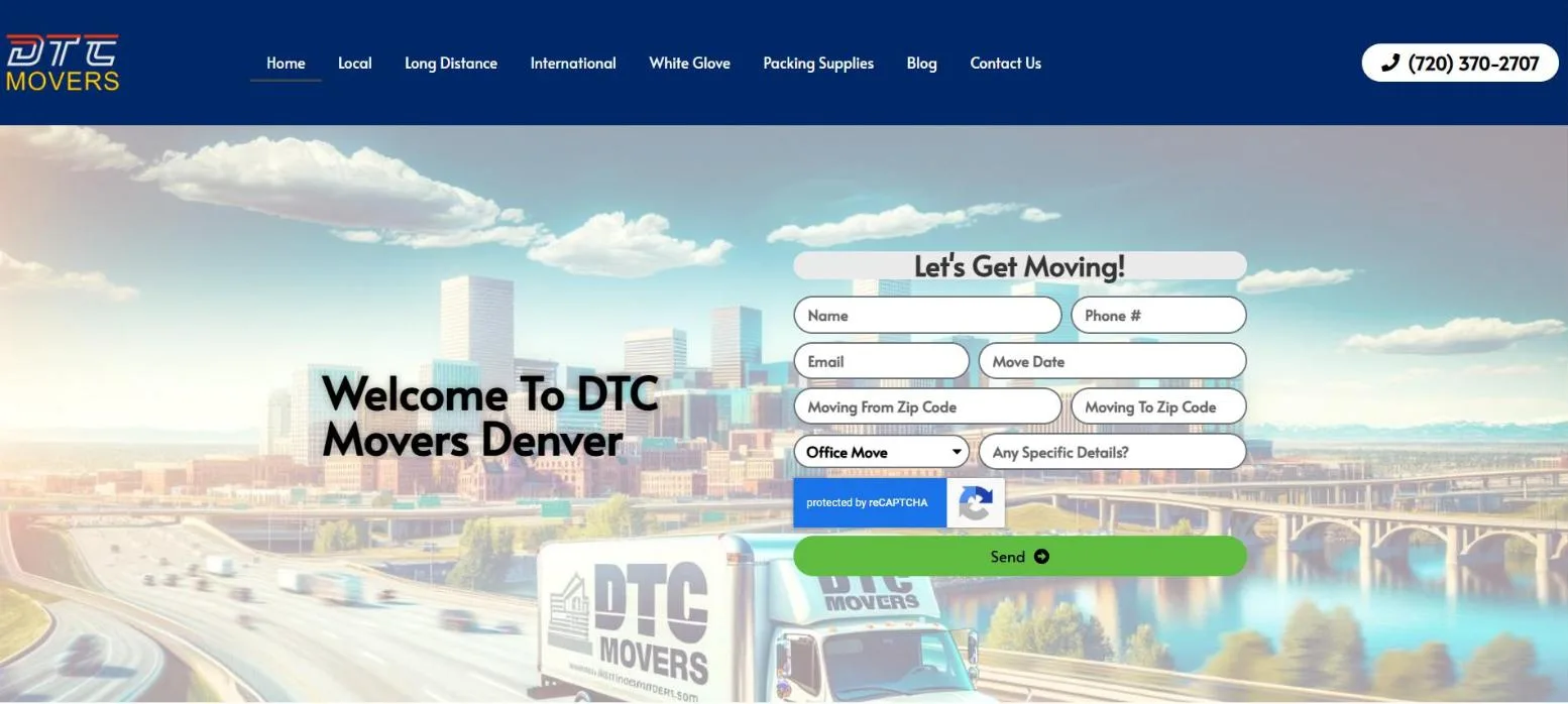 DTC Movers website homepage, built by Media Group Marketing