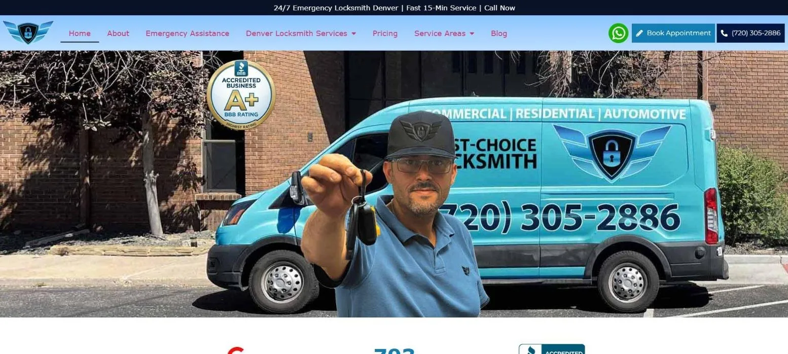 First Choice 24/7 Locksmith website homepage, built by Media Group Marketing