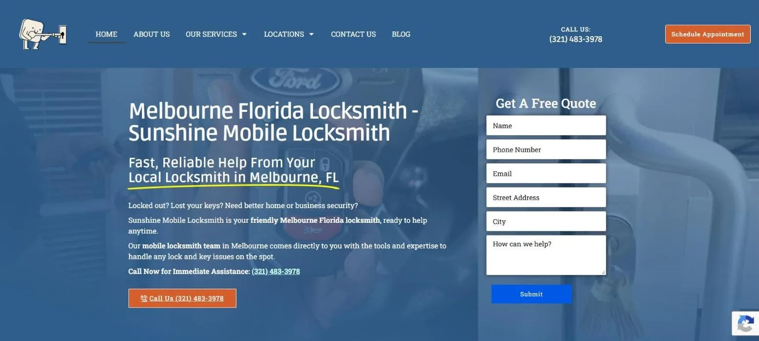 Sunshine Mobile Locksmith website homepage, built by Media Group Marketing