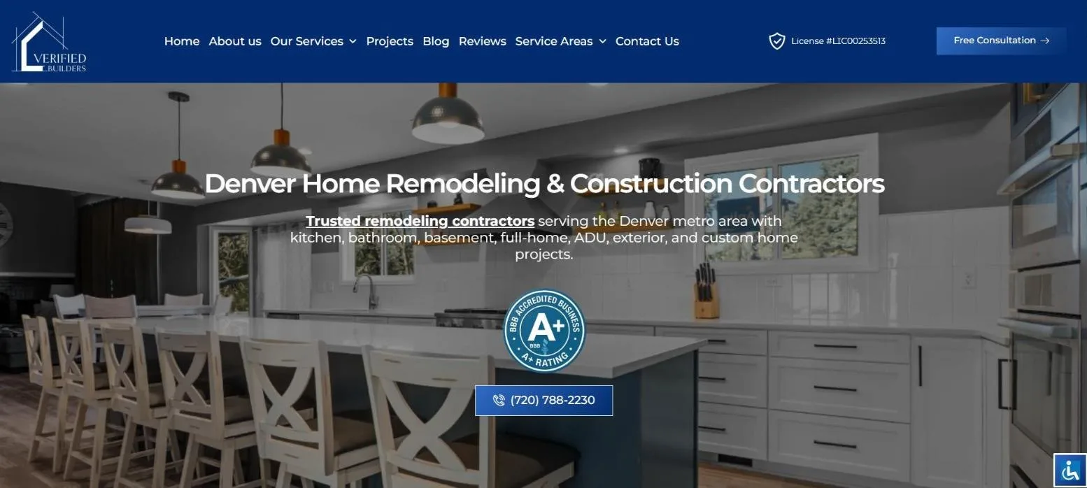 Verified Builders website homepage, built by Media Group Marketing